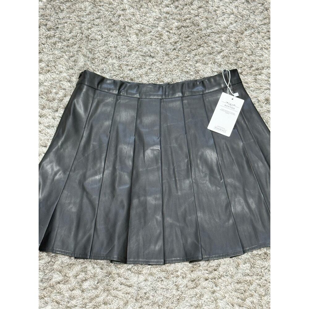 Women Faux Leather Skirt Black Mini Pleated High Waist Slim A-line Skirt M NWT - Picture 7 of 12